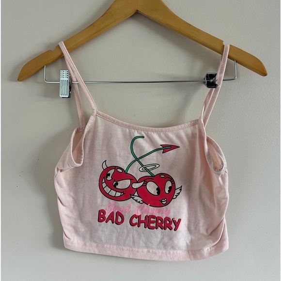 Pink Bad Cherry Graphic Crop Tank Top - Picture 1 of 3